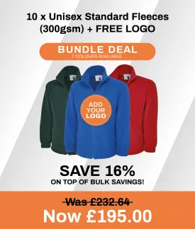 10 x Unisex Standard Fleeces (300gsm)   FREE LOGO