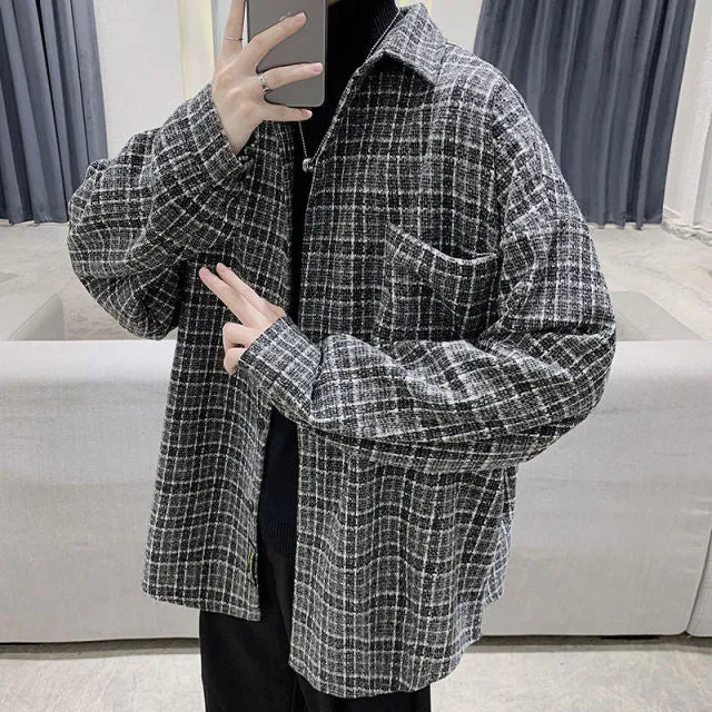 Aidase Simple Retro Check Jacket Tide Boy Japanese Street Autumn And Winter Wild Plaid Jacket Thick Shirt