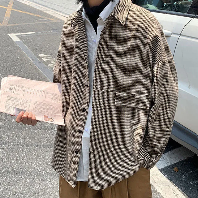 Aidase Simple Retro Check Jacket Tide Boy Japanese Street Autumn And Winter Wild Plaid Jacket Thick Shirt