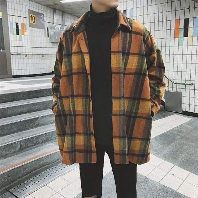 Aidase Simple Retro Check Jacket Tide Boy Japanese Street Autumn And Winter Wild Plaid Jacket Thick Shirt