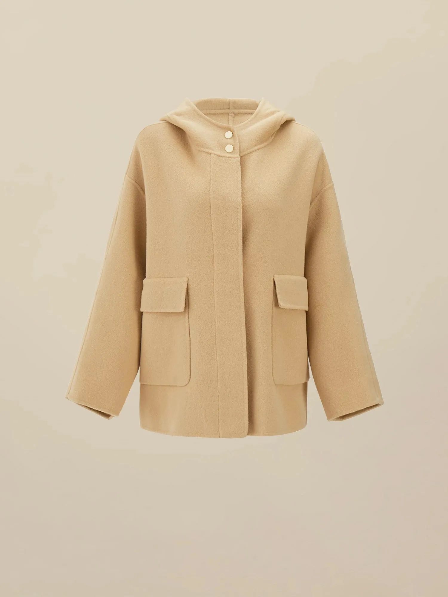 Amoretu 66.5% Wool Hooded Long Sleeve Short Coats