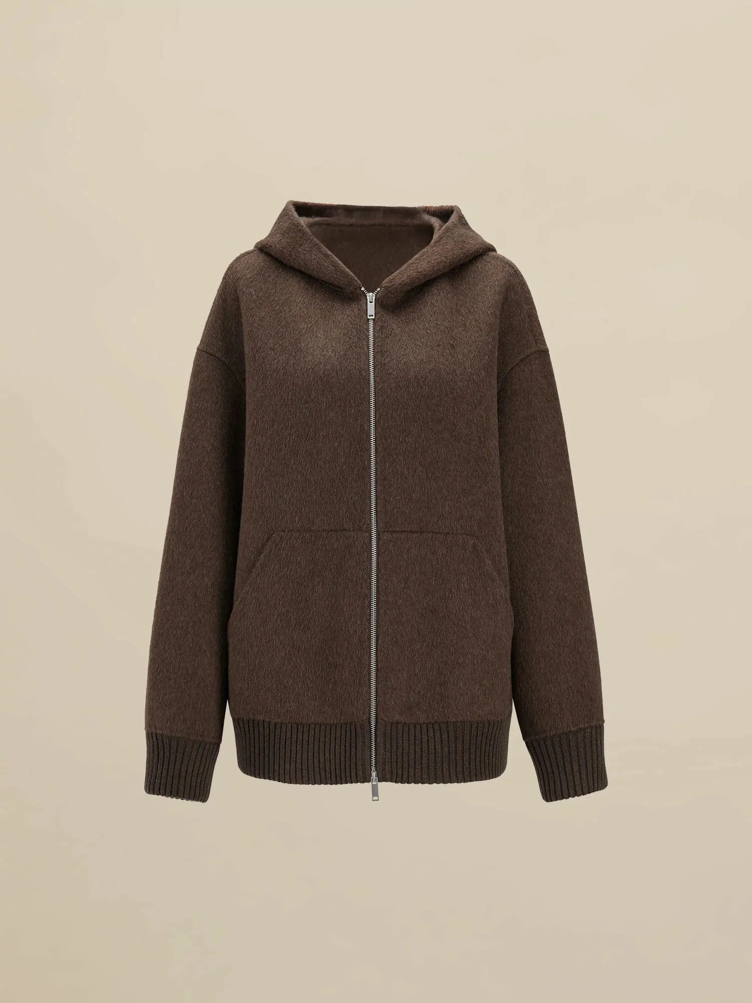 Amoretu 70.9% Wool Hooded Long Sleeve Zipper Short Coat