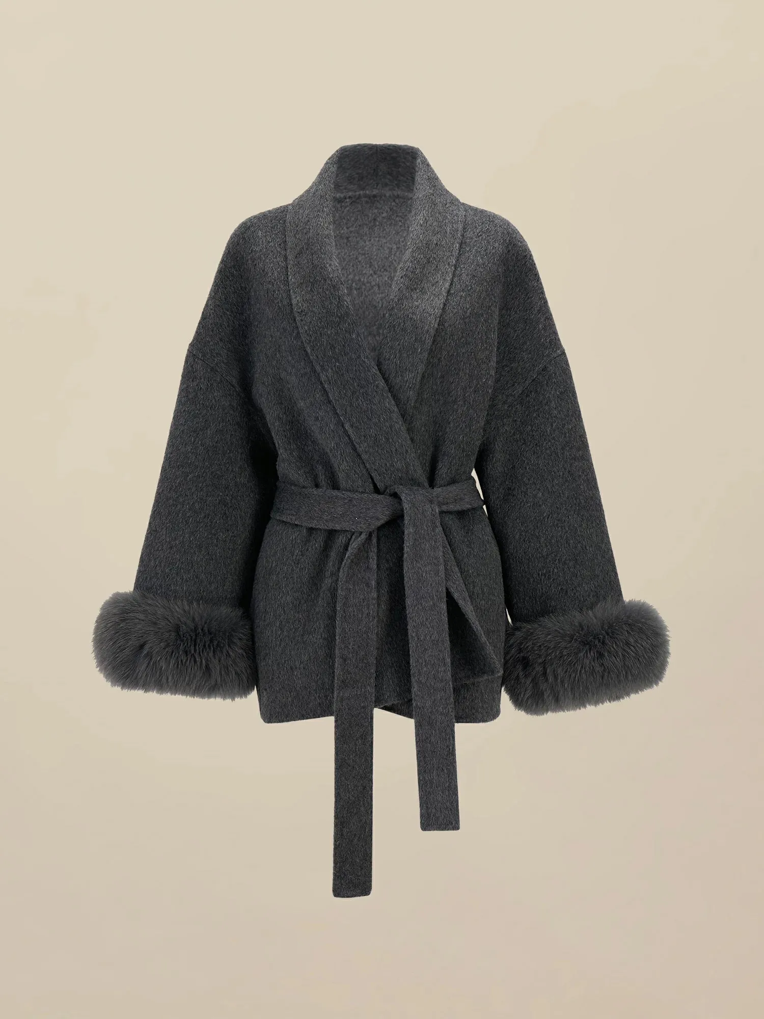 Amoretu 70.9% Wool Lapel Long Sleeve Plush Cuff Short Coat