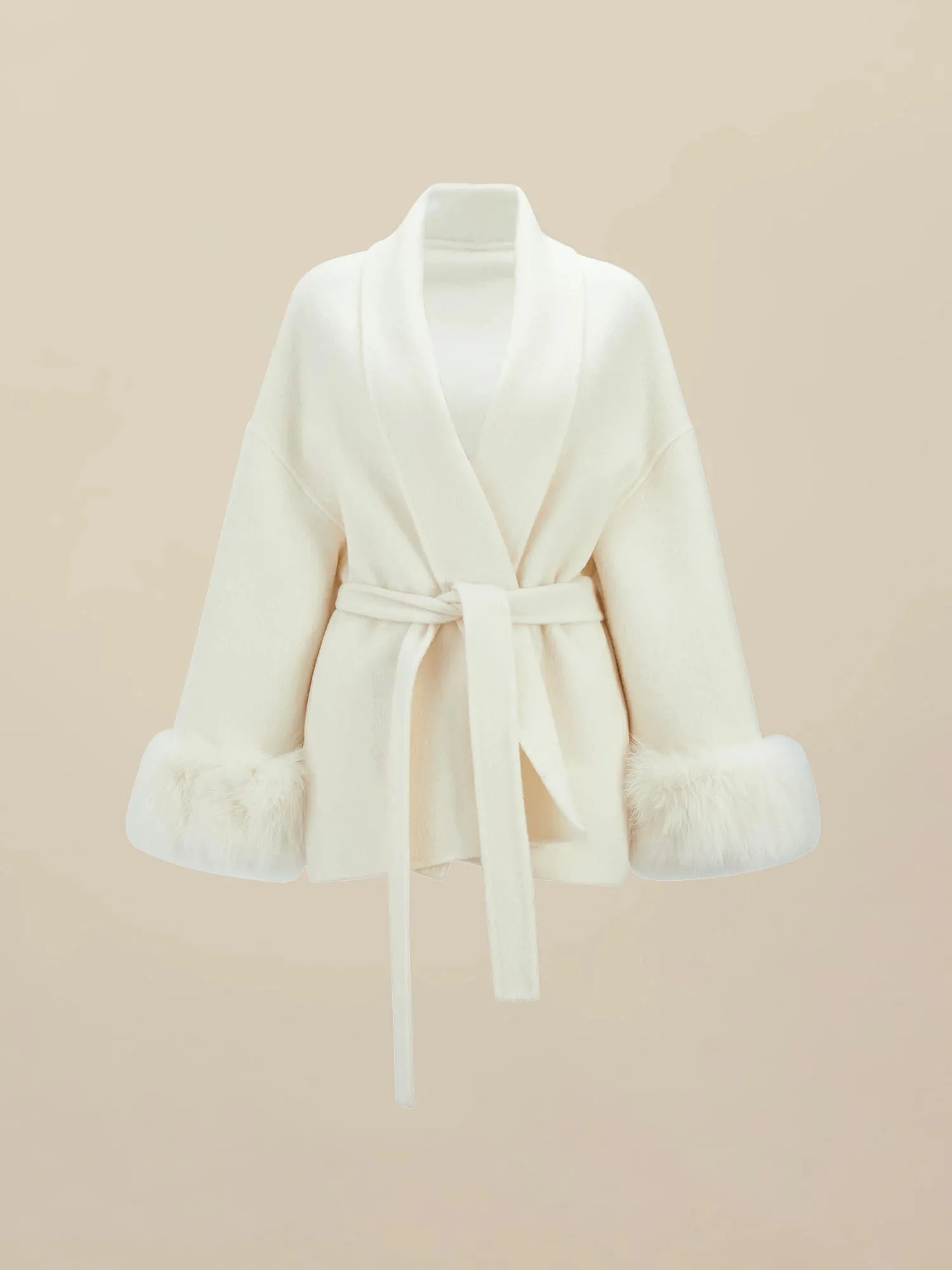 Amoretu 70.9% Wool Lapel Long Sleeve Plush Cuff Short Coat