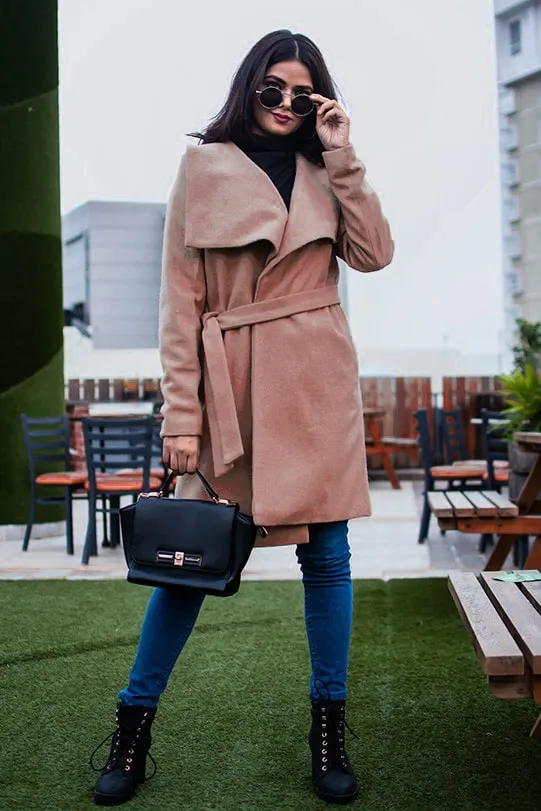 Annalise Wool Wrap Overcoat - Camel Colour