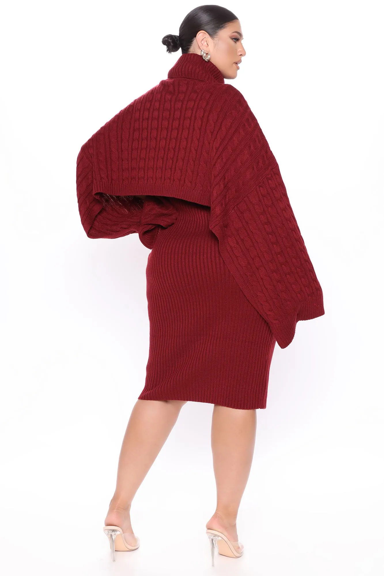 Another Day Midi Sweater Dress - Burgundy