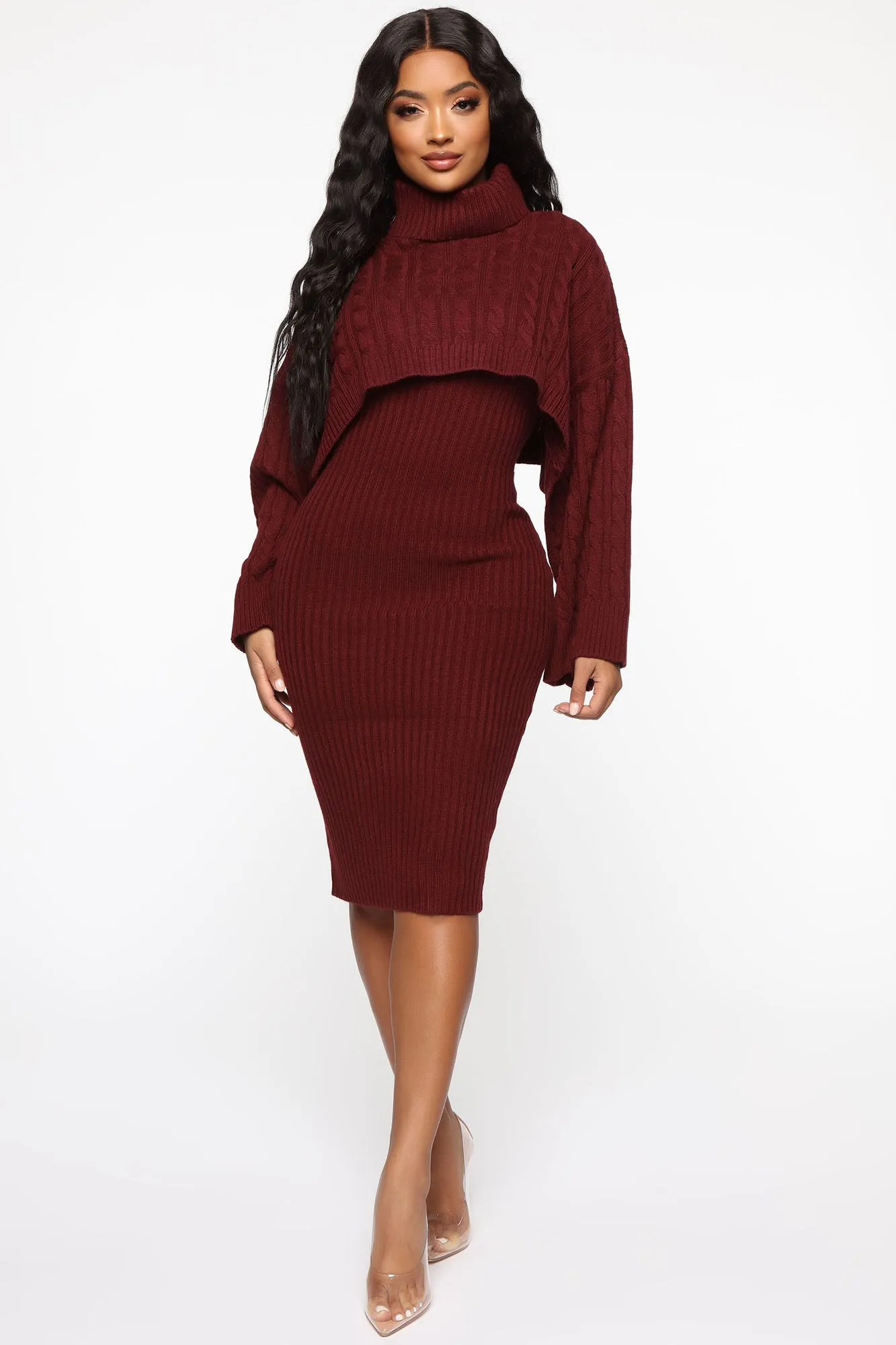 Another Day Midi Sweater Dress - Burgundy