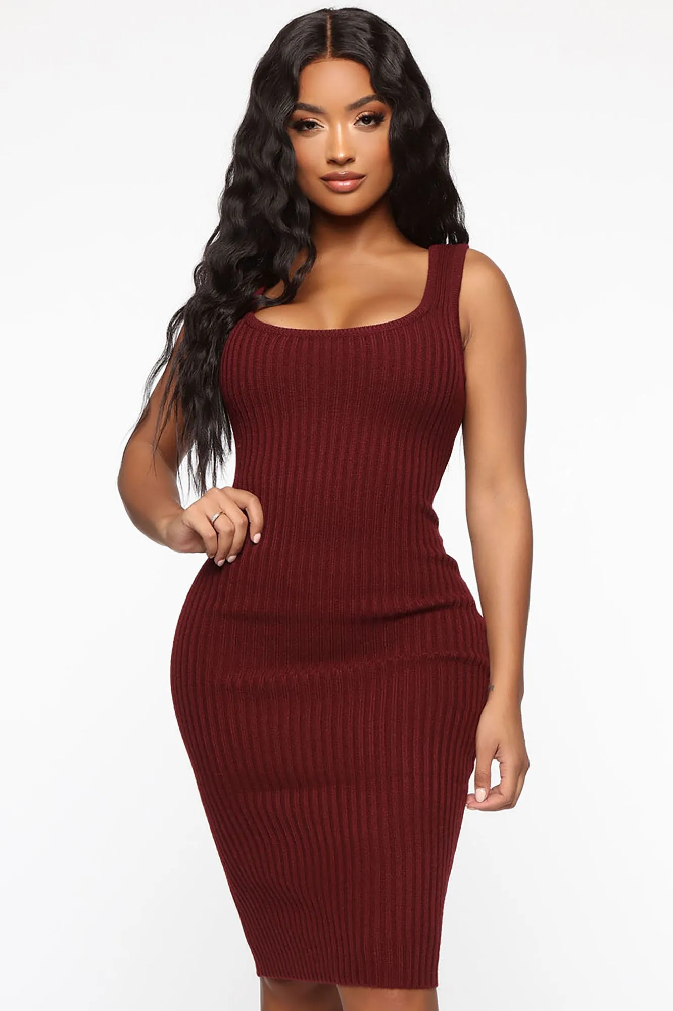 Another Day Midi Sweater Dress - Burgundy