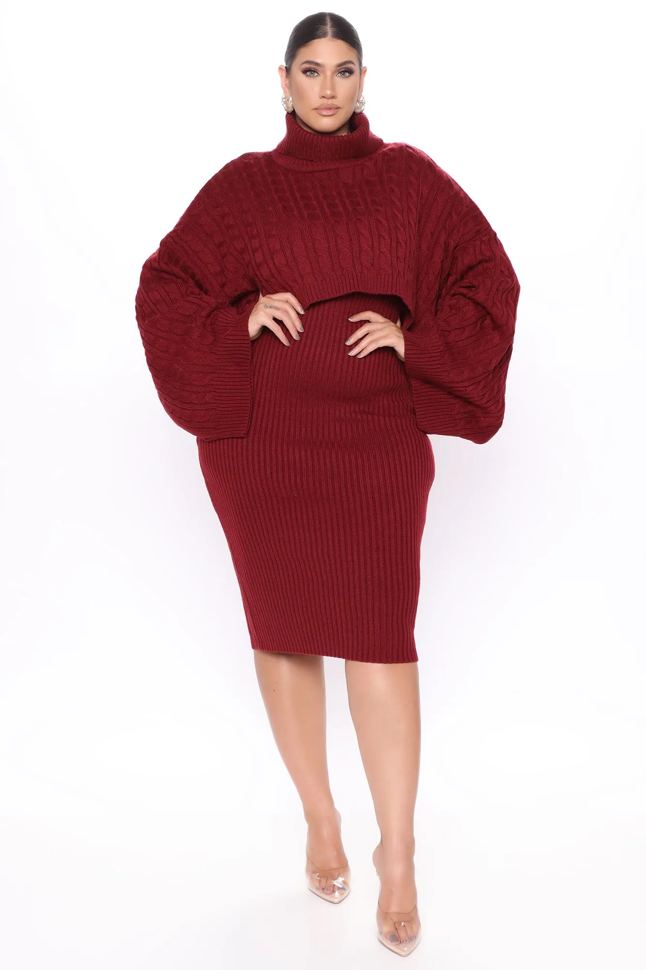 Another Day Midi Sweater Dress - Burgundy