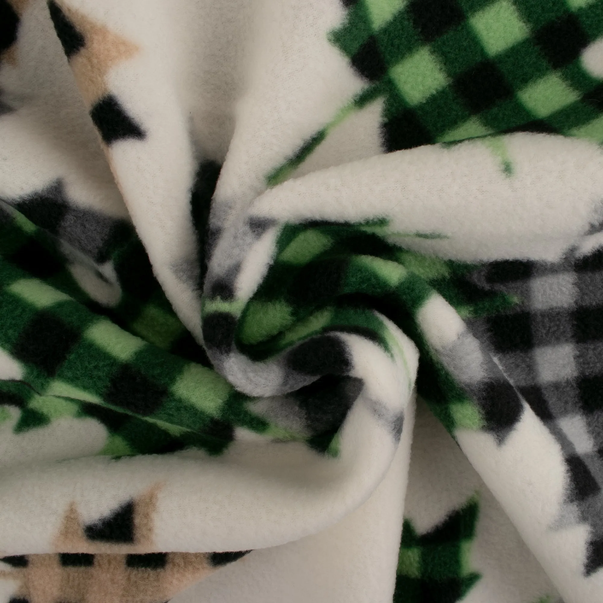 Anti-Pill Fleece Print - SLIPPY - Maple leaf plaids - Green