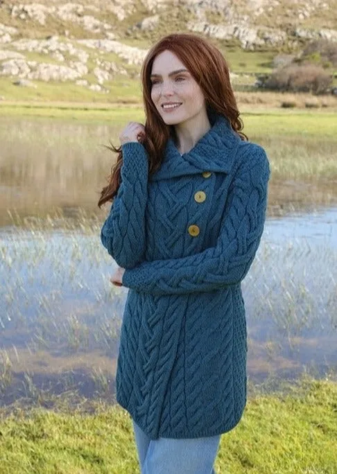 Aran 3 Buttoned Longline Cardigan | Irish Sea