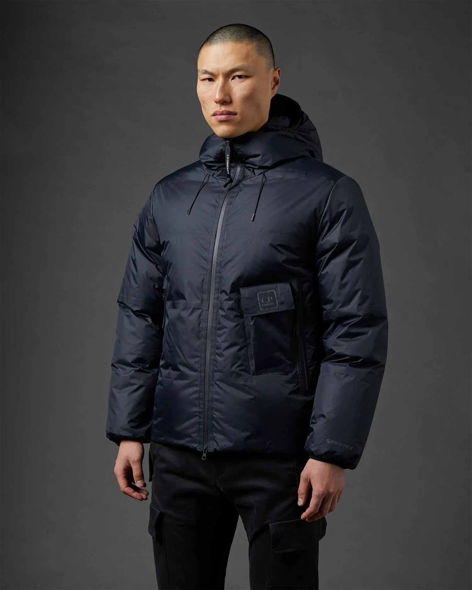 Baffled Hooded Down Jacket - Black