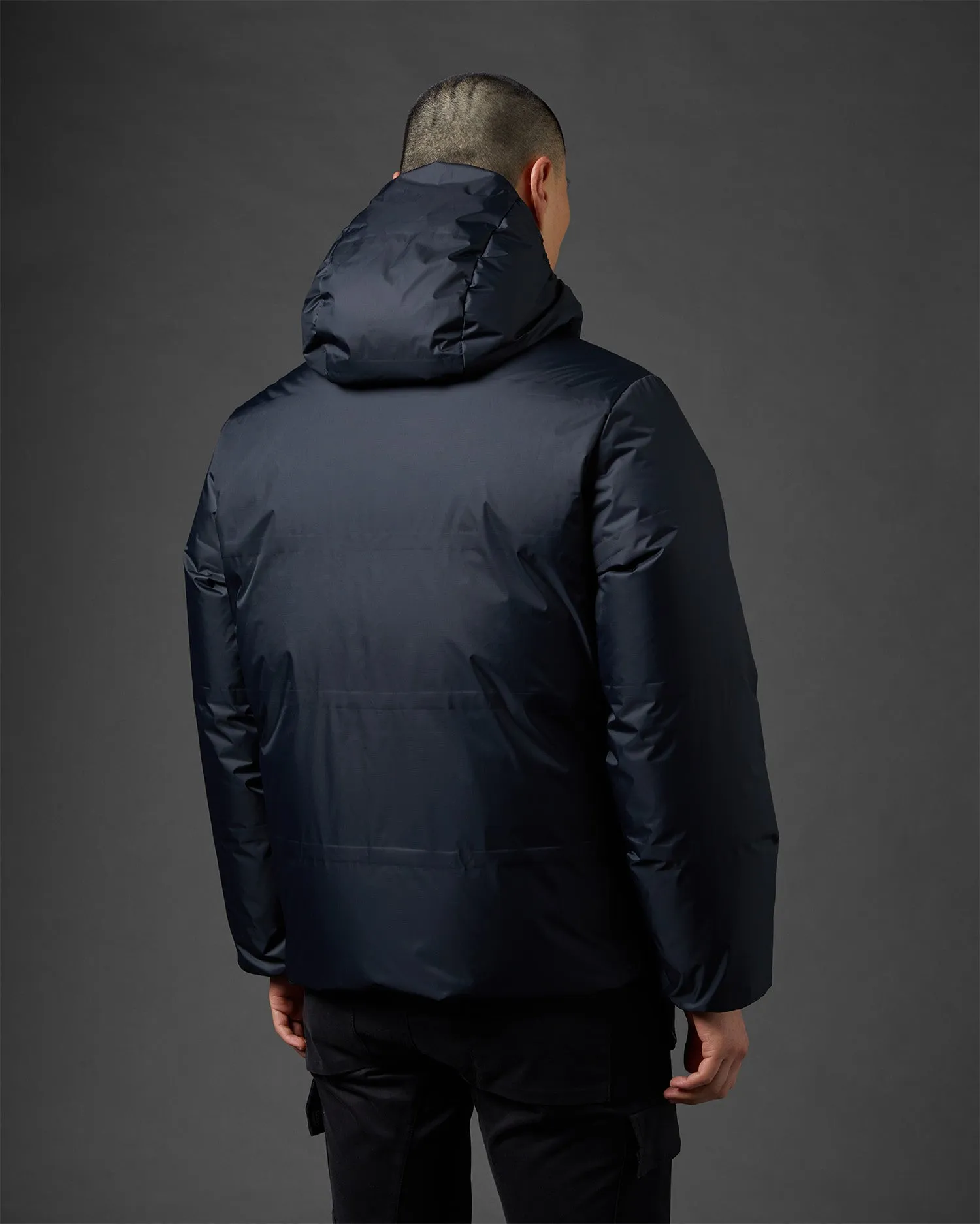 Baffled Hooded Down Jacket - Black