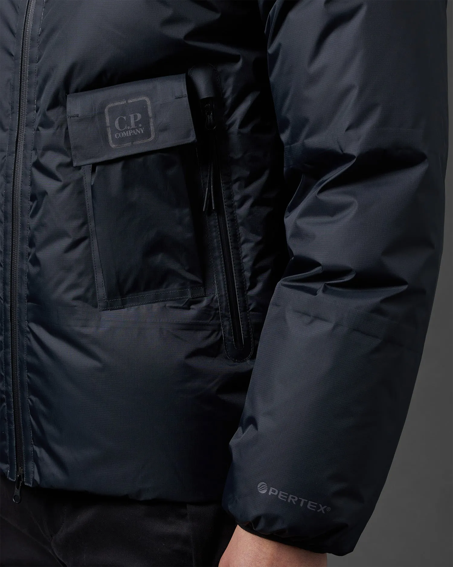 Baffled Hooded Down Jacket - Black