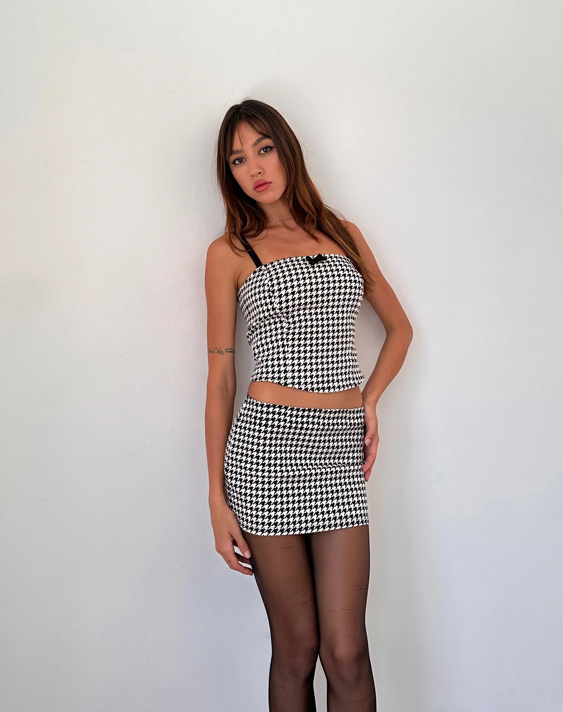 Bebeka Micro Mini Skirt in Monochrome Dogtooth