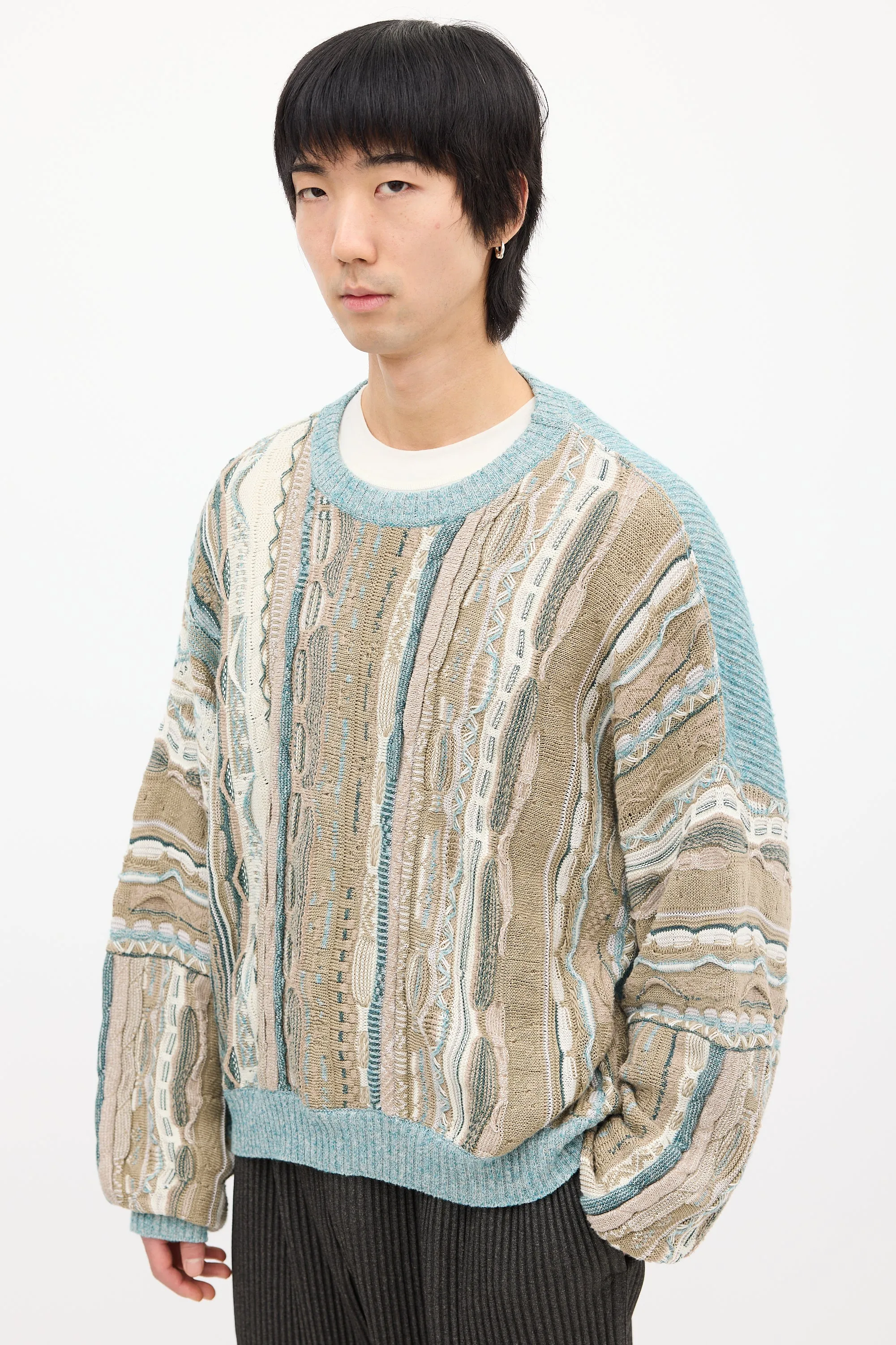 Beige & Multi Knit Patterned Sweater