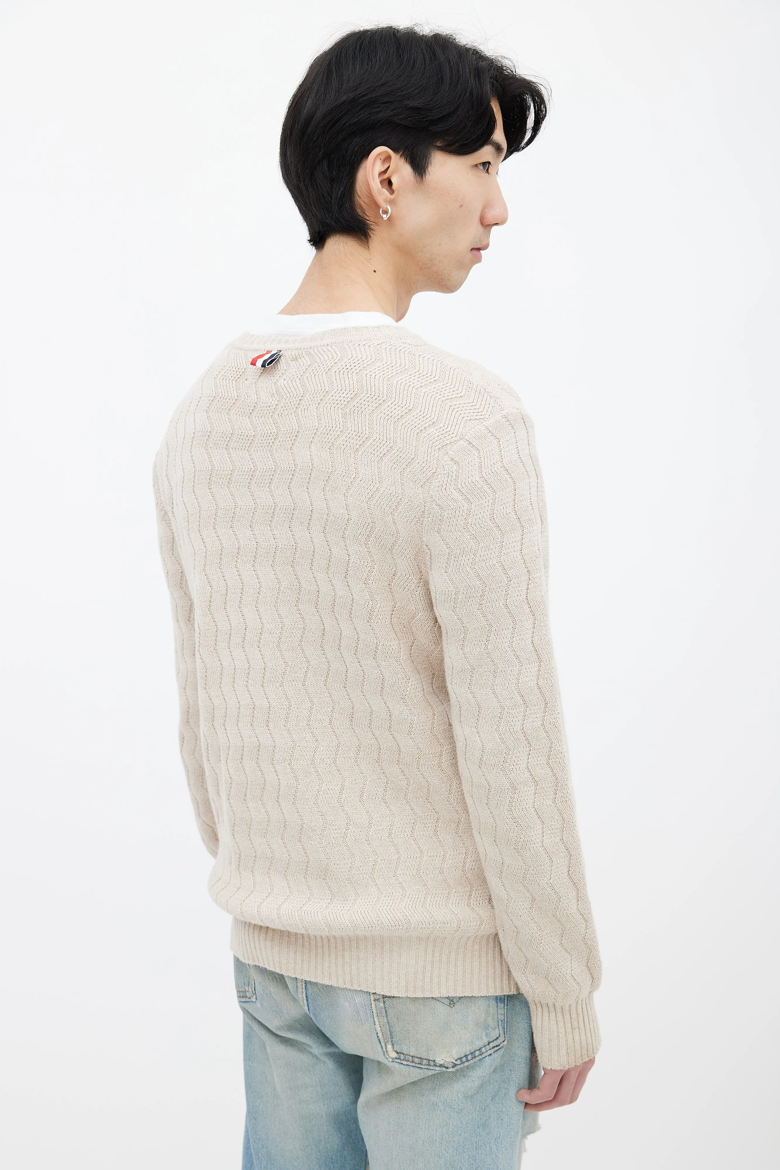 Beige Zig-Zag Knit Sweater