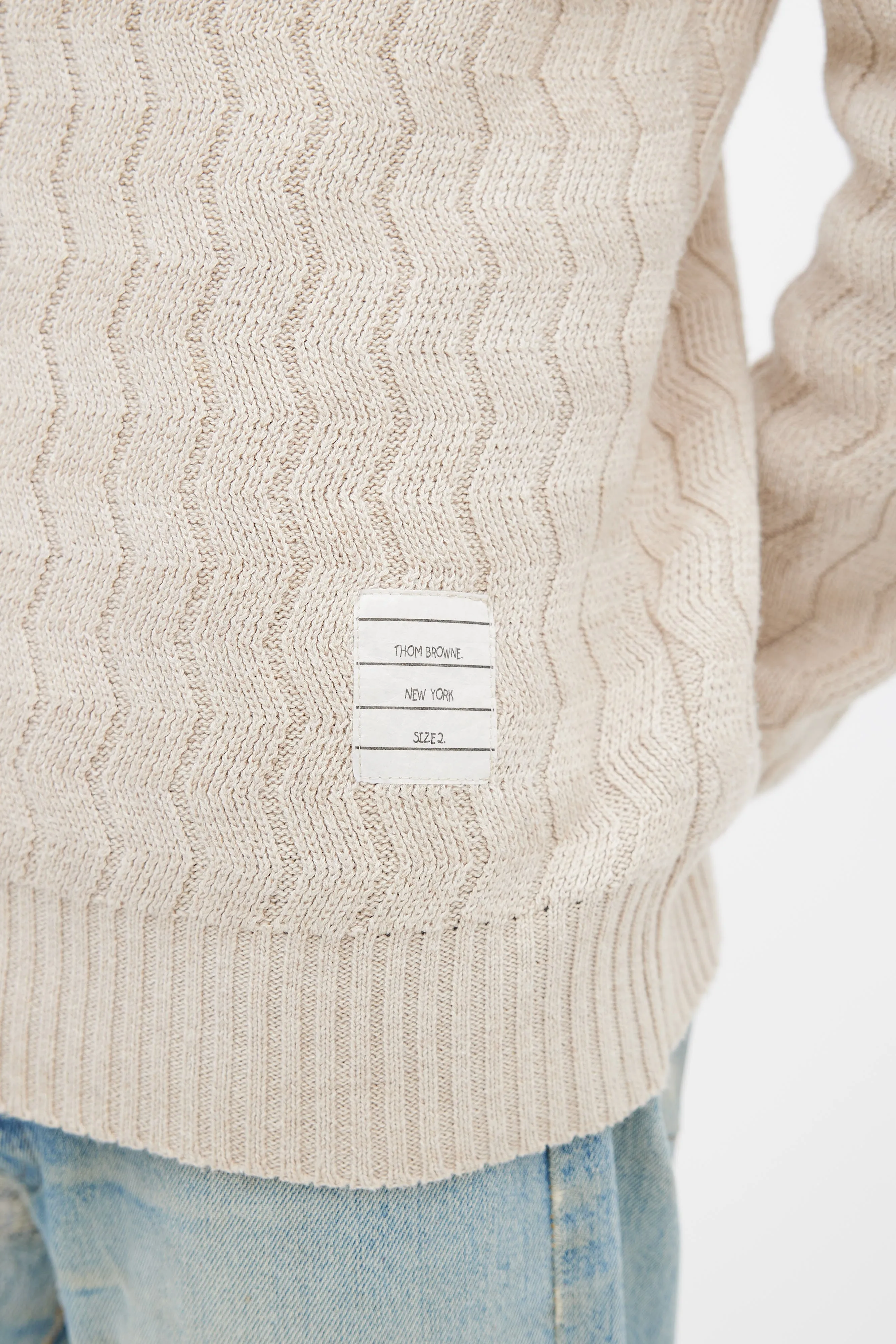 Beige Zig-Zag Knit Sweater