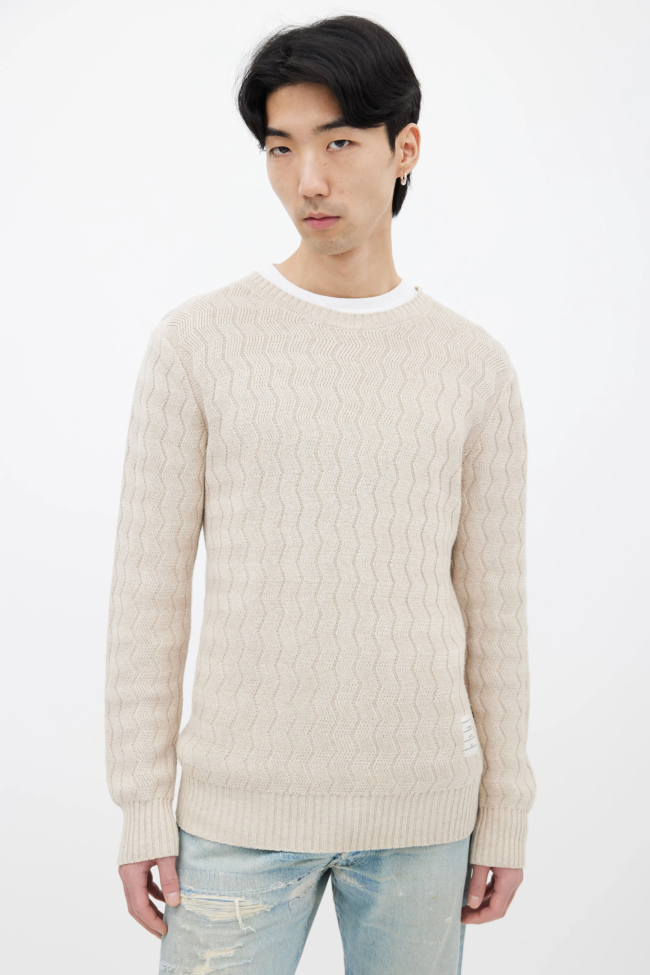 Beige Zig-Zag Knit Sweater