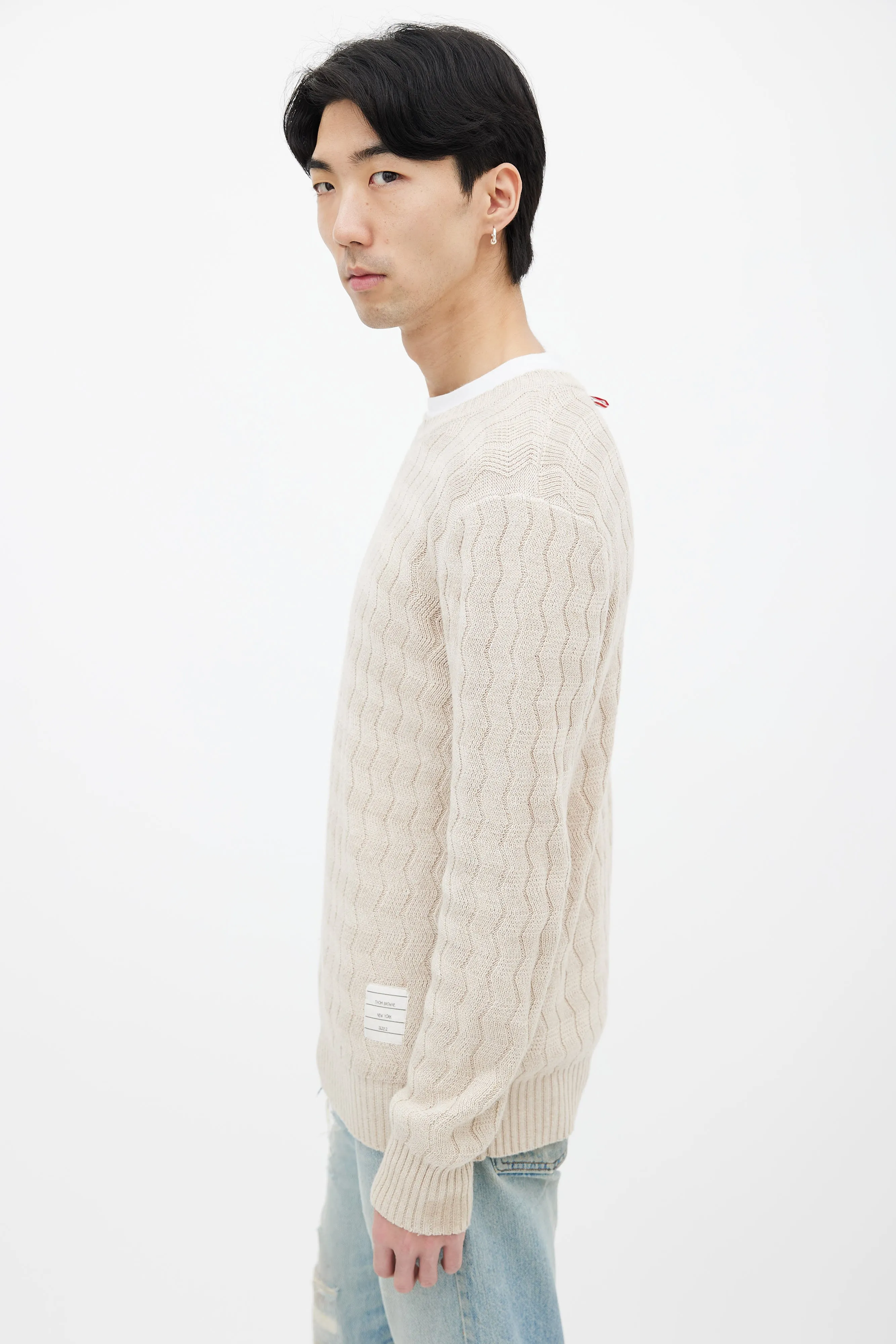 Beige Zig-Zag Knit Sweater