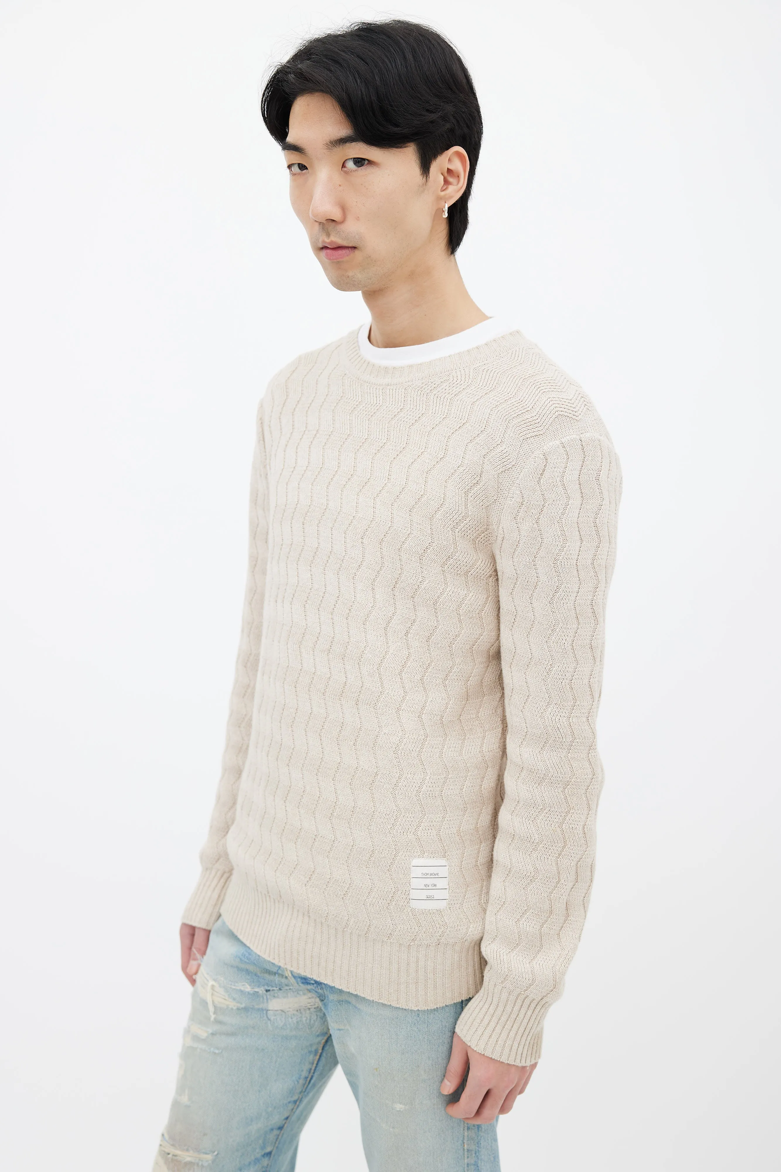 Beige Zig-Zag Knit Sweater