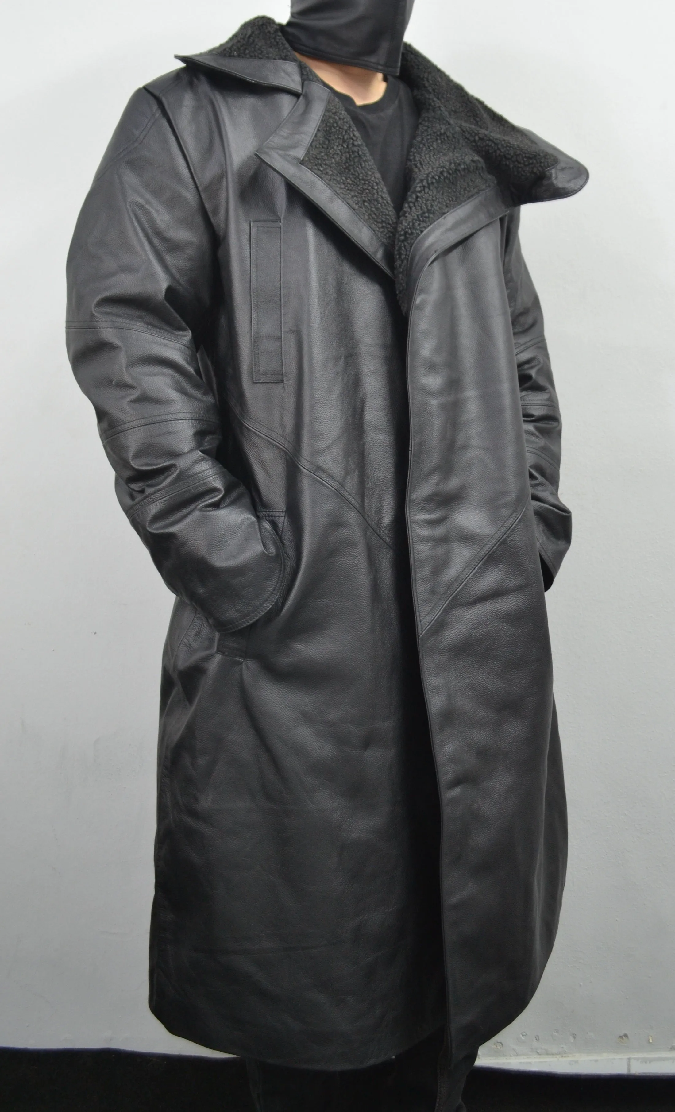 Blade Runner 2049 Ryan Gosling Officer K Black Shearling Leather Long Coat