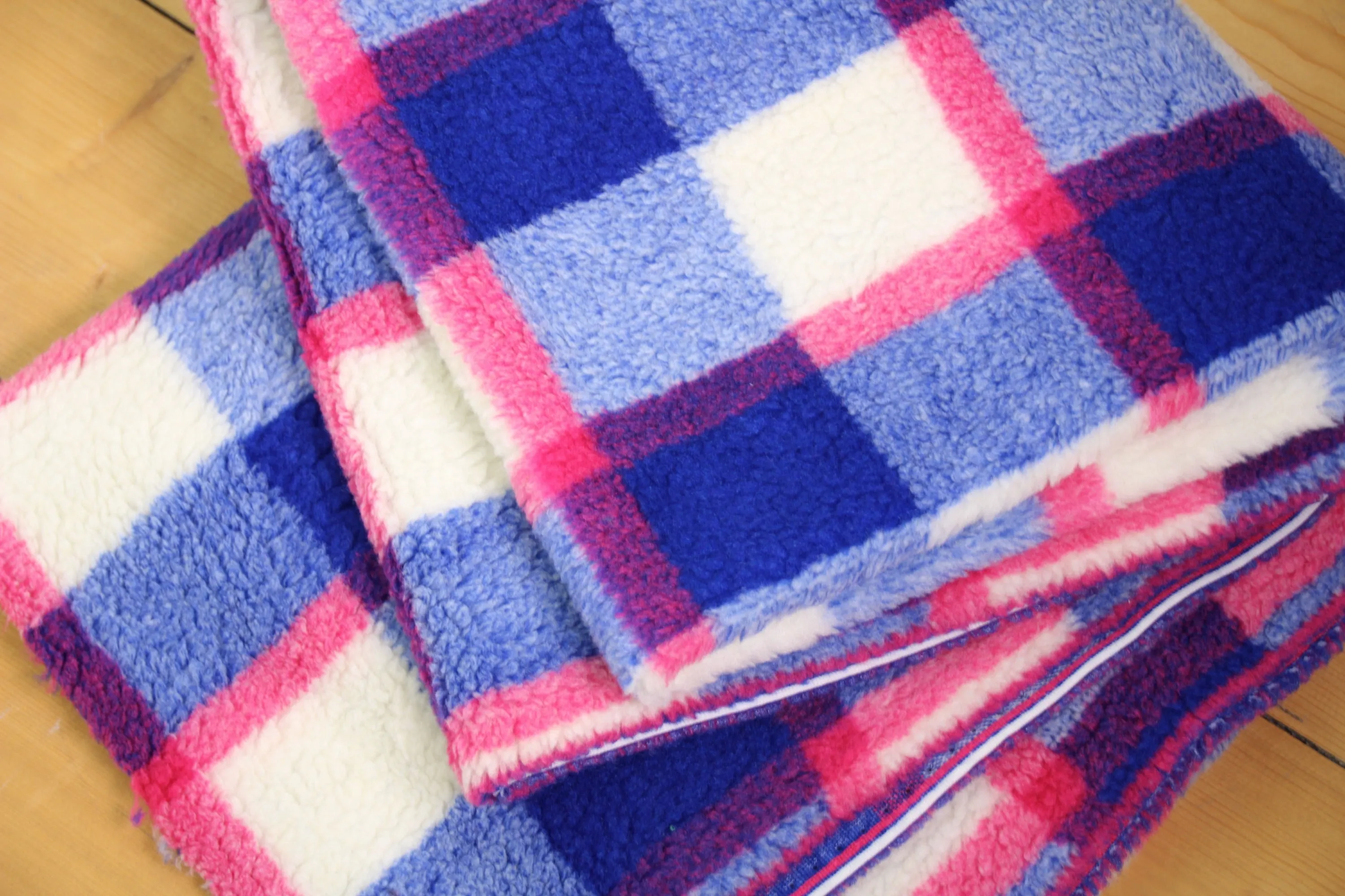 Blue/Hot Pink Large Check Cozy Thick Teddy Fleece | Atelier Jupe | By The Half Yard