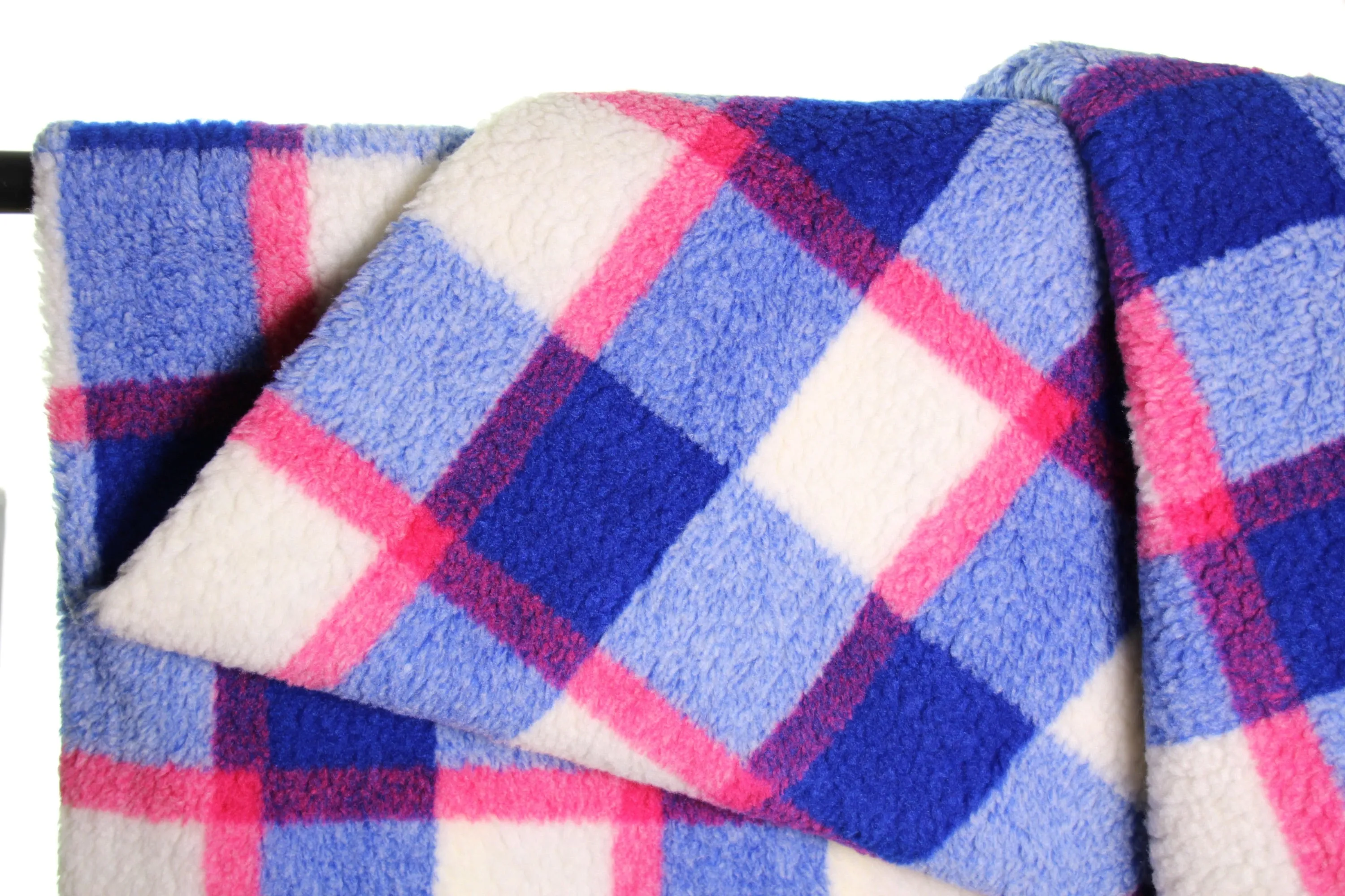 Blue/Hot Pink Large Check Cozy Thick Teddy Fleece | Atelier Jupe | By The Half Yard