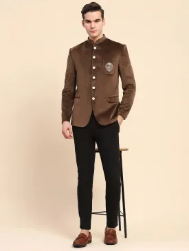 Brown Velvet Zari Embroidered Winter Wear Coat