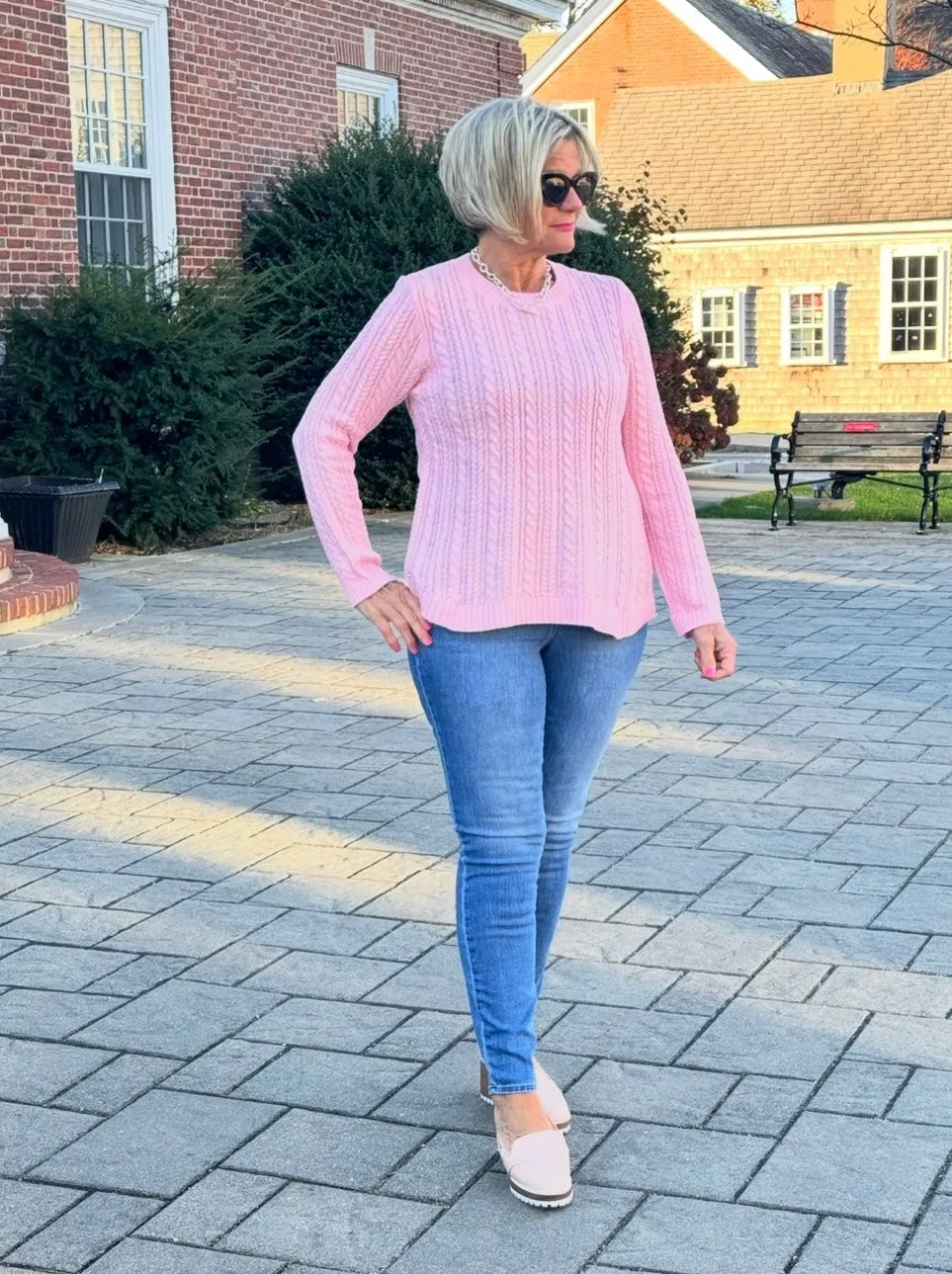 Cable-Knit Cotton CREW Neck Sweater