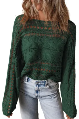 Cable-Knit Openwork Long Sleeve Sweater