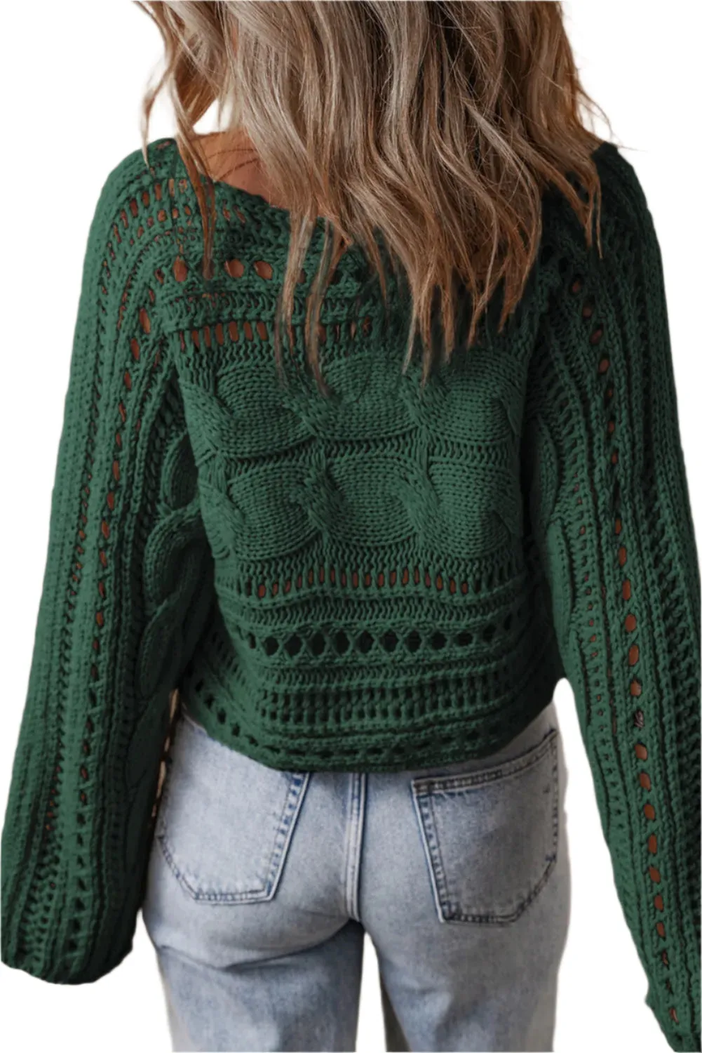 Cable-Knit Openwork Long Sleeve Sweater