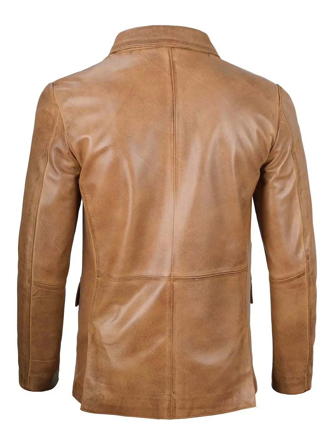 Camel Brown Real Leather Two Button Blazer