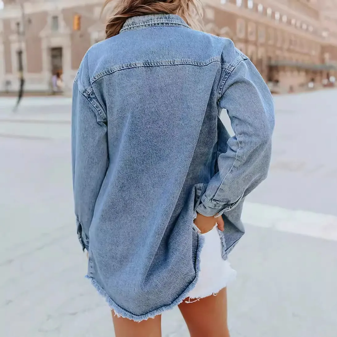 Casual Buttons Down Distressed Denim Jacket