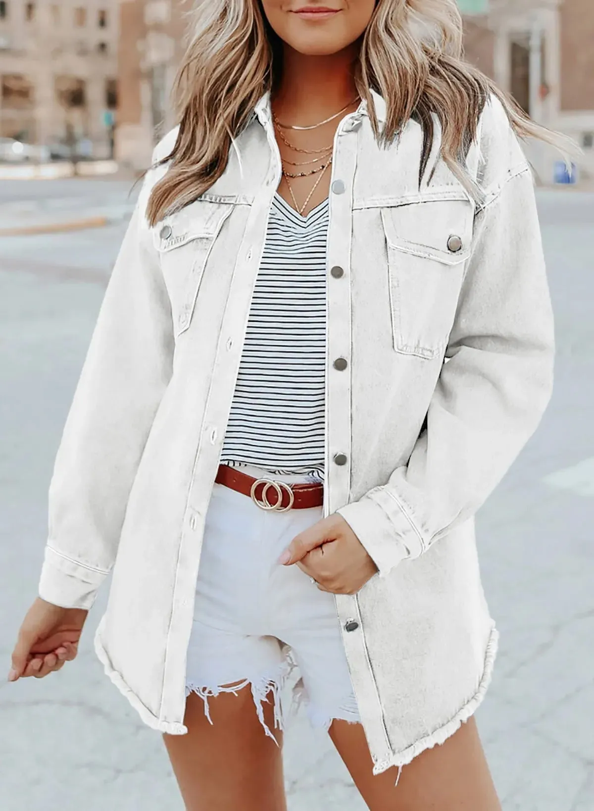 Casual Buttons Down Distressed Denim Jacket