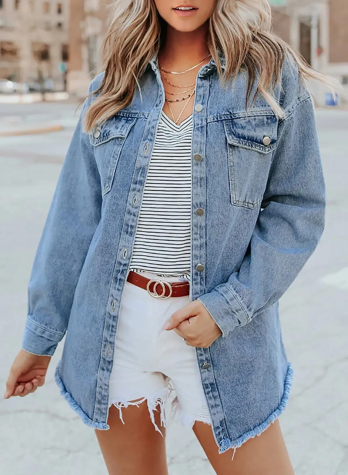 Casual Buttons Down Distressed Denim Jacket