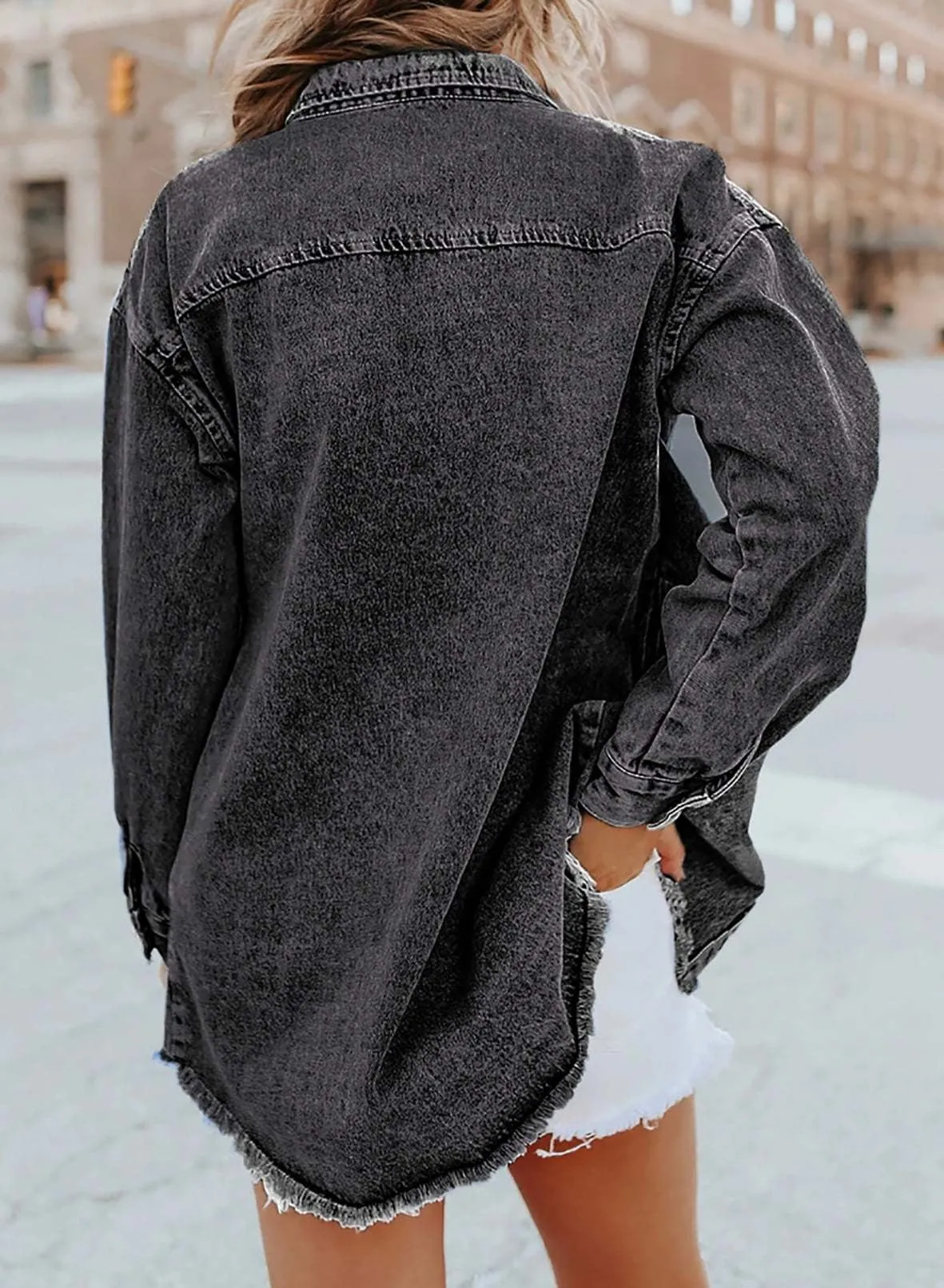 Casual Buttons Down Distressed Denim Jacket