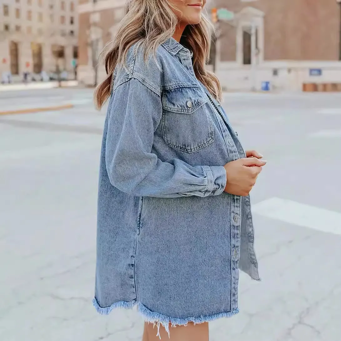 Casual Buttons Down Distressed Denim Jacket