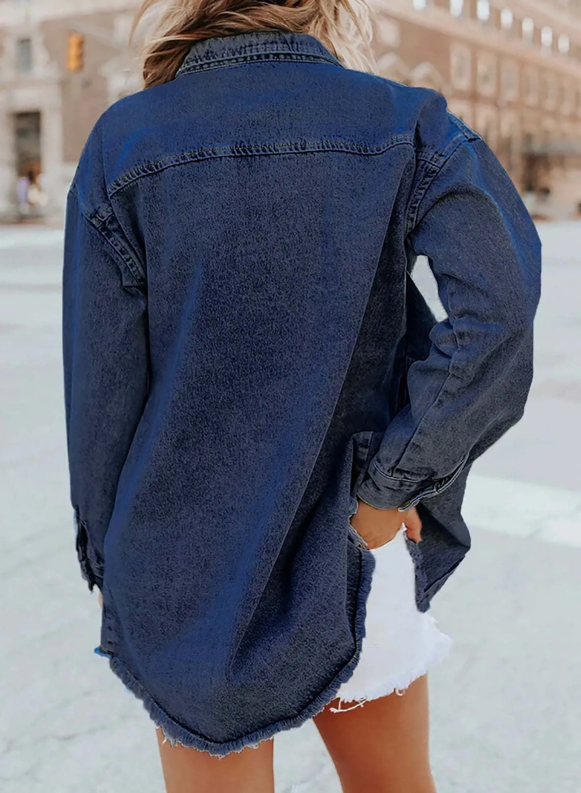 Casual Buttons Down Distressed Denim Jacket