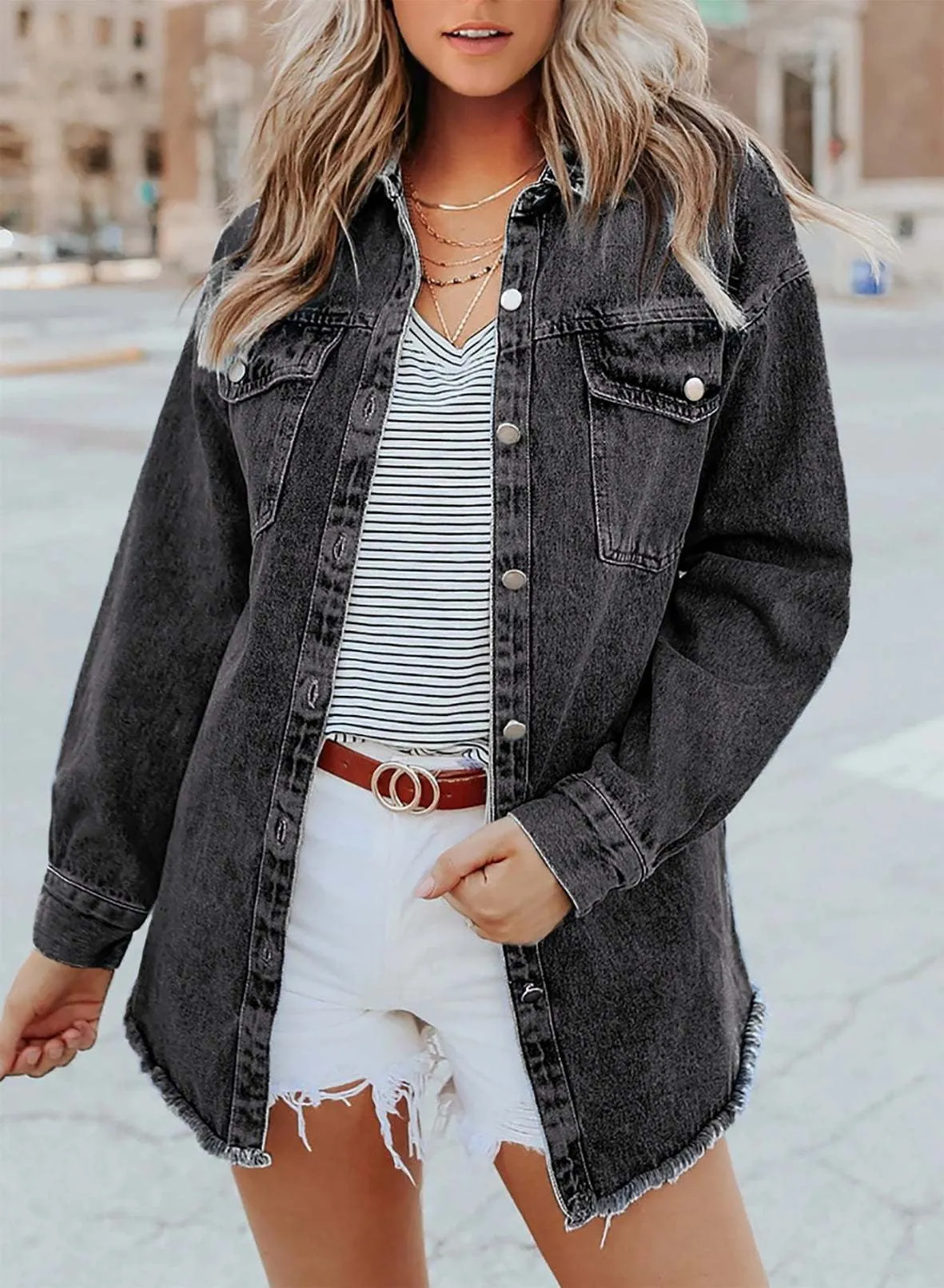 Casual Buttons Down Distressed Denim Jacket