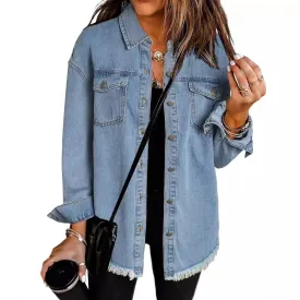 Casual Buttons Down Distressed Denim Jacket