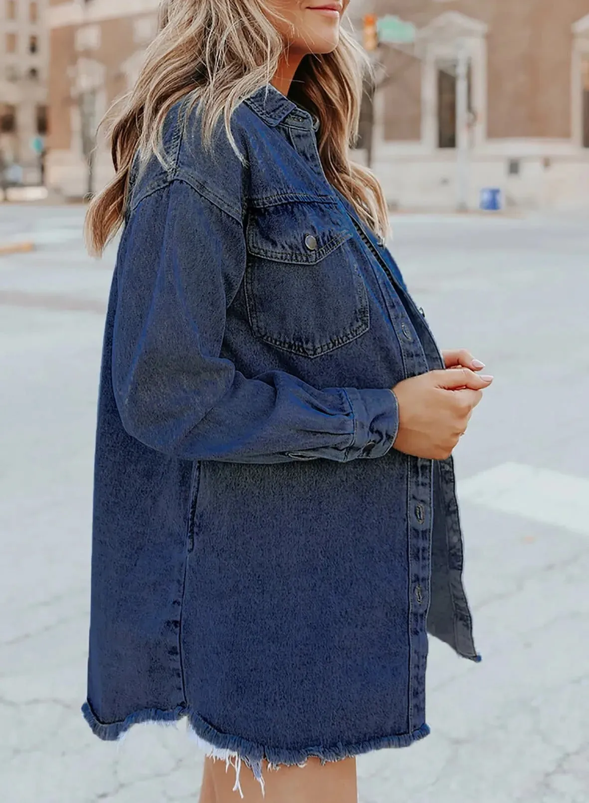 Casual Buttons Down Distressed Denim Jacket