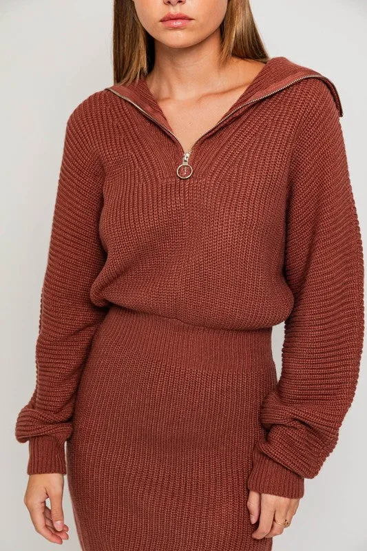 Casual Solid Long-Sleeved Zipper Sweater Dress