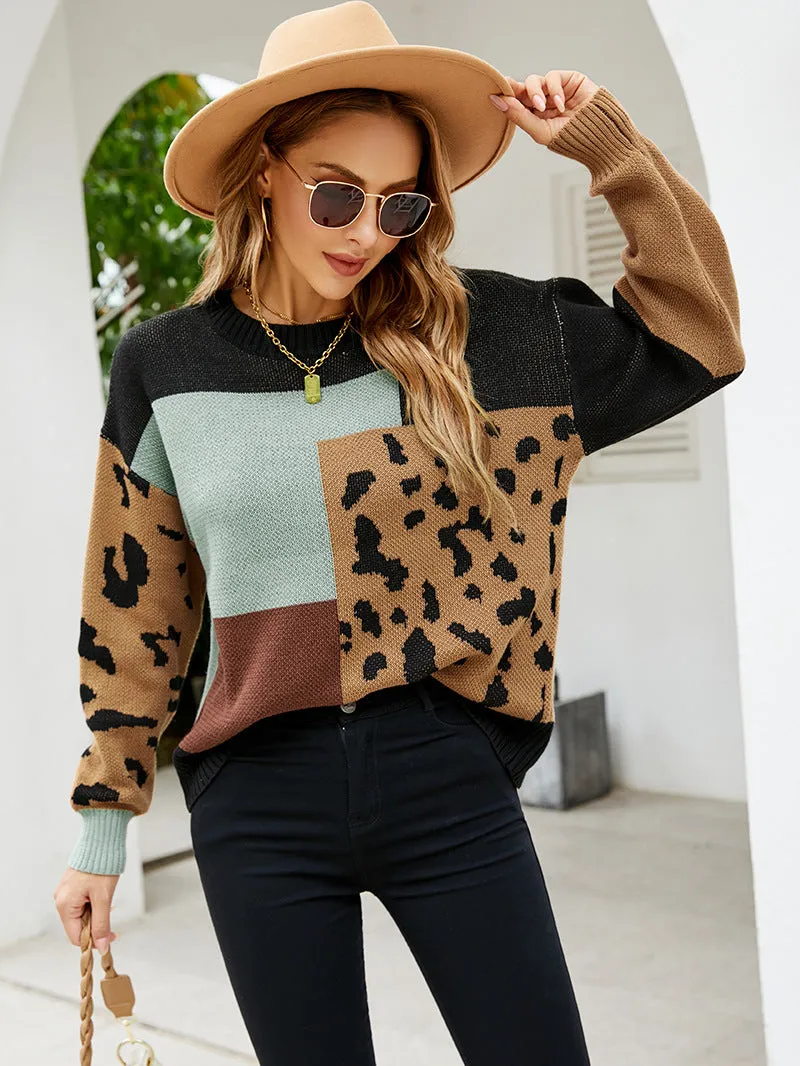 Color Matching Ladies Leopard Sweater