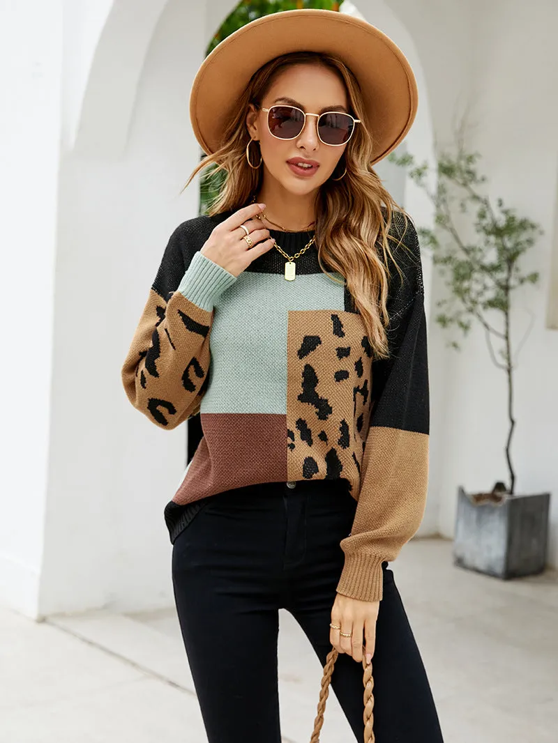 Color Matching Ladies Leopard Sweater