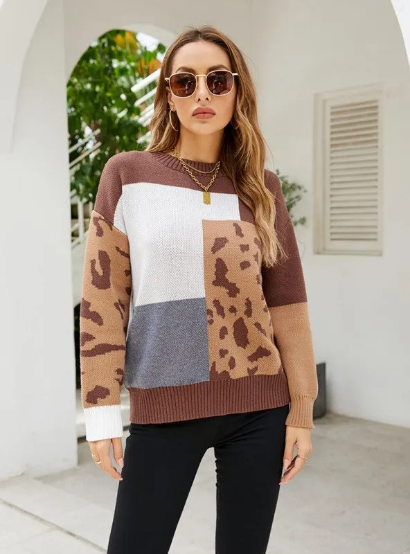 Color Matching Ladies Leopard Sweater