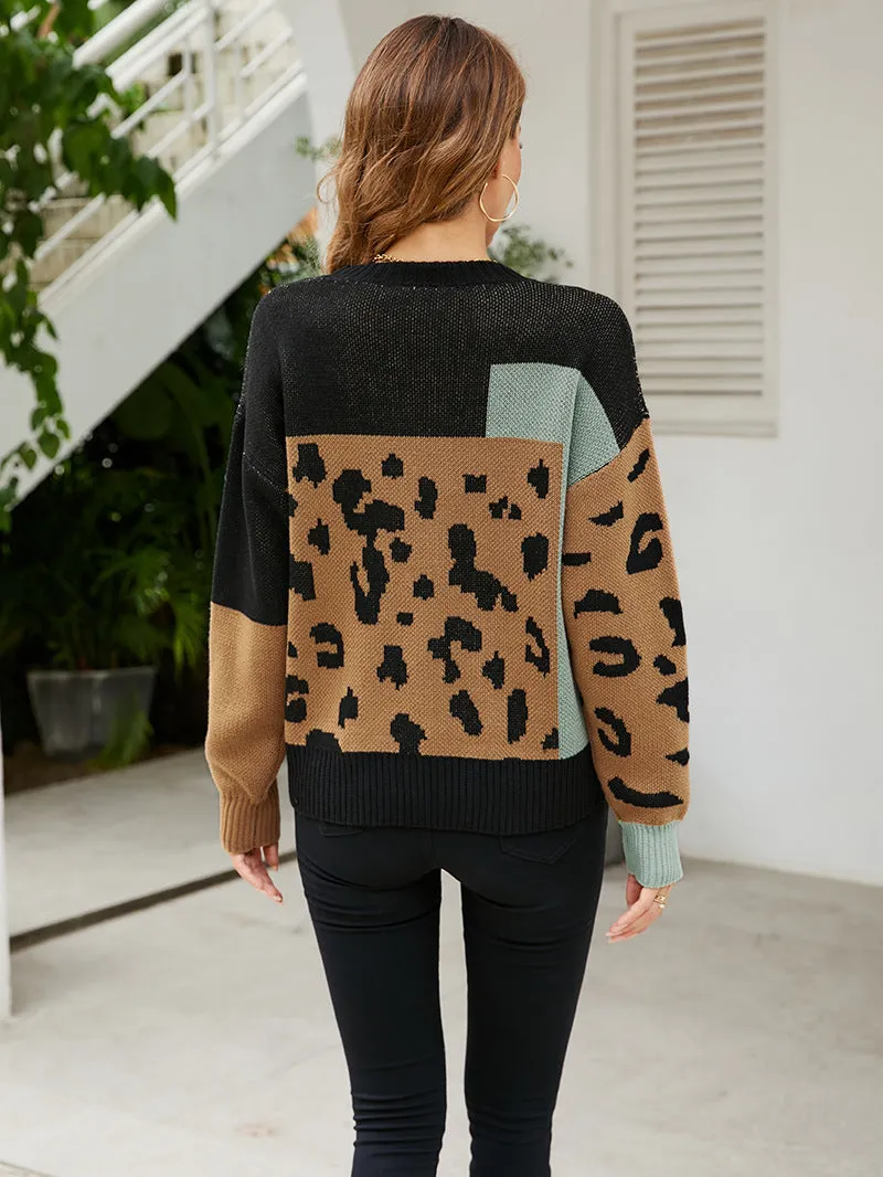 Color Matching Ladies Leopard Sweater