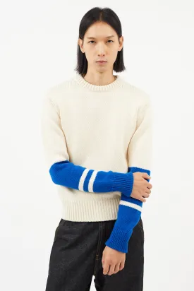 Cream & Blue Wool Knit Sweater