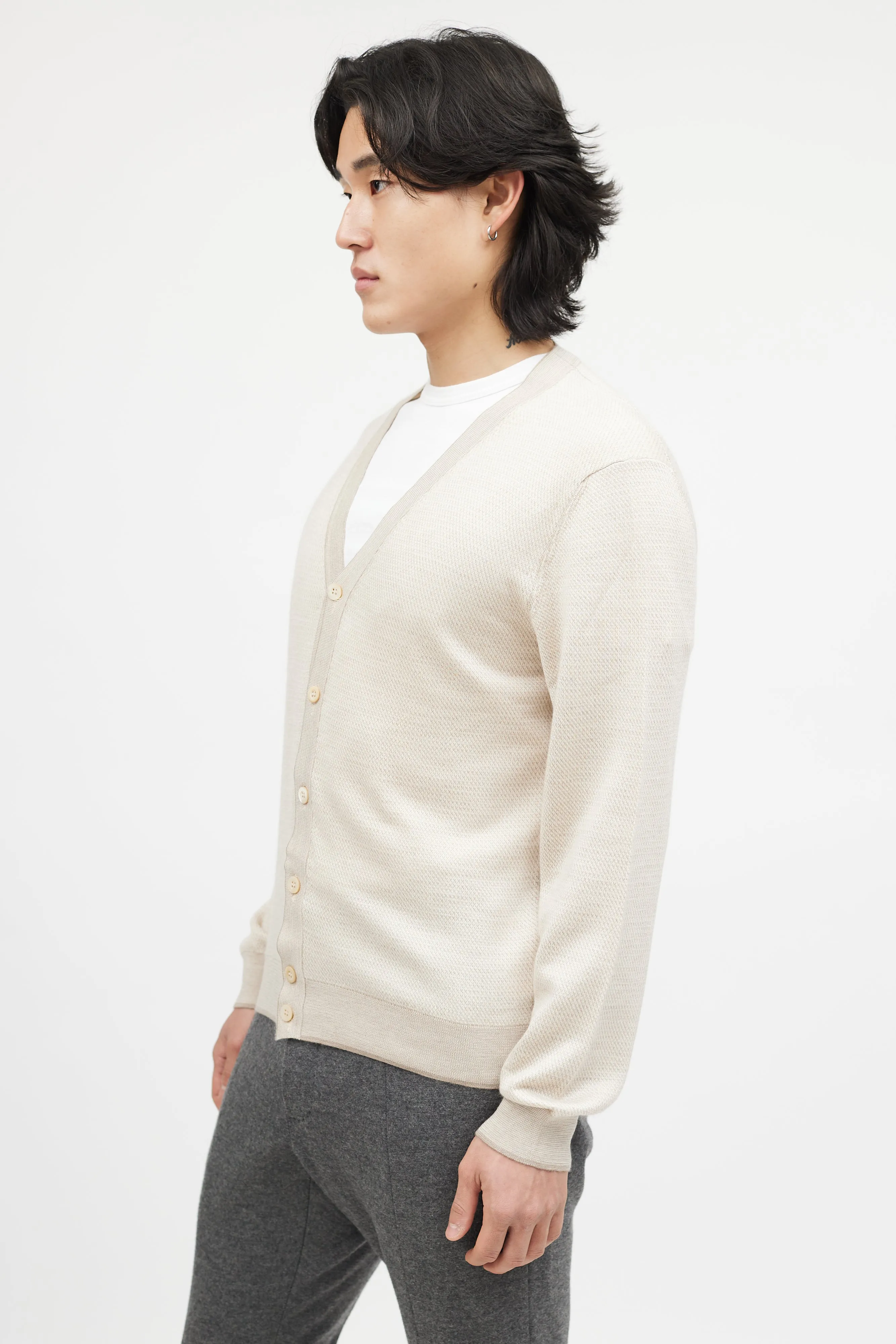 Cream Cashmere Knit Cardigan