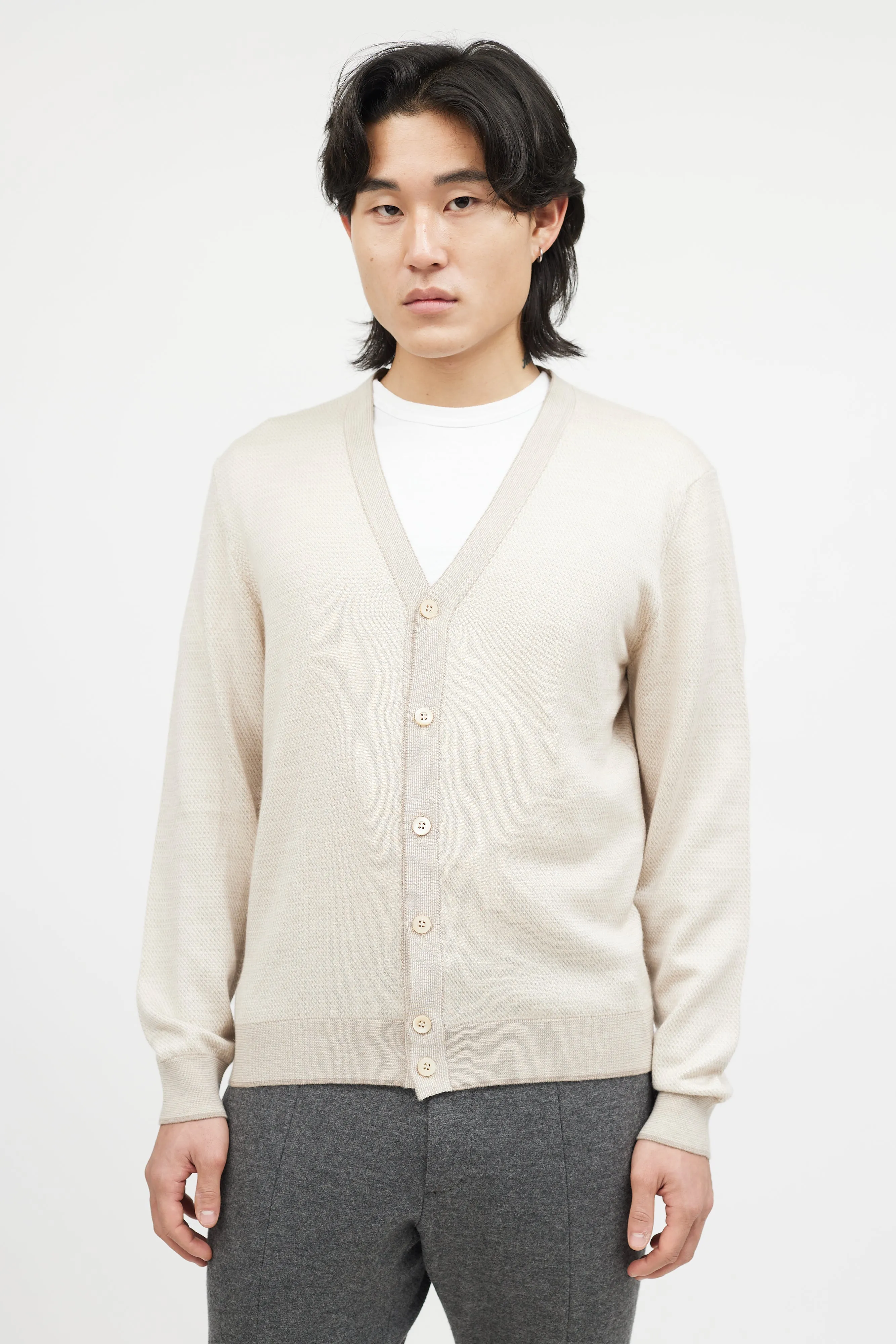 Cream Cashmere Knit Cardigan